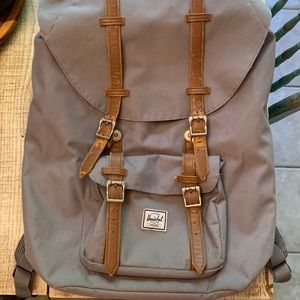 Herschel grey backpack with leather straps